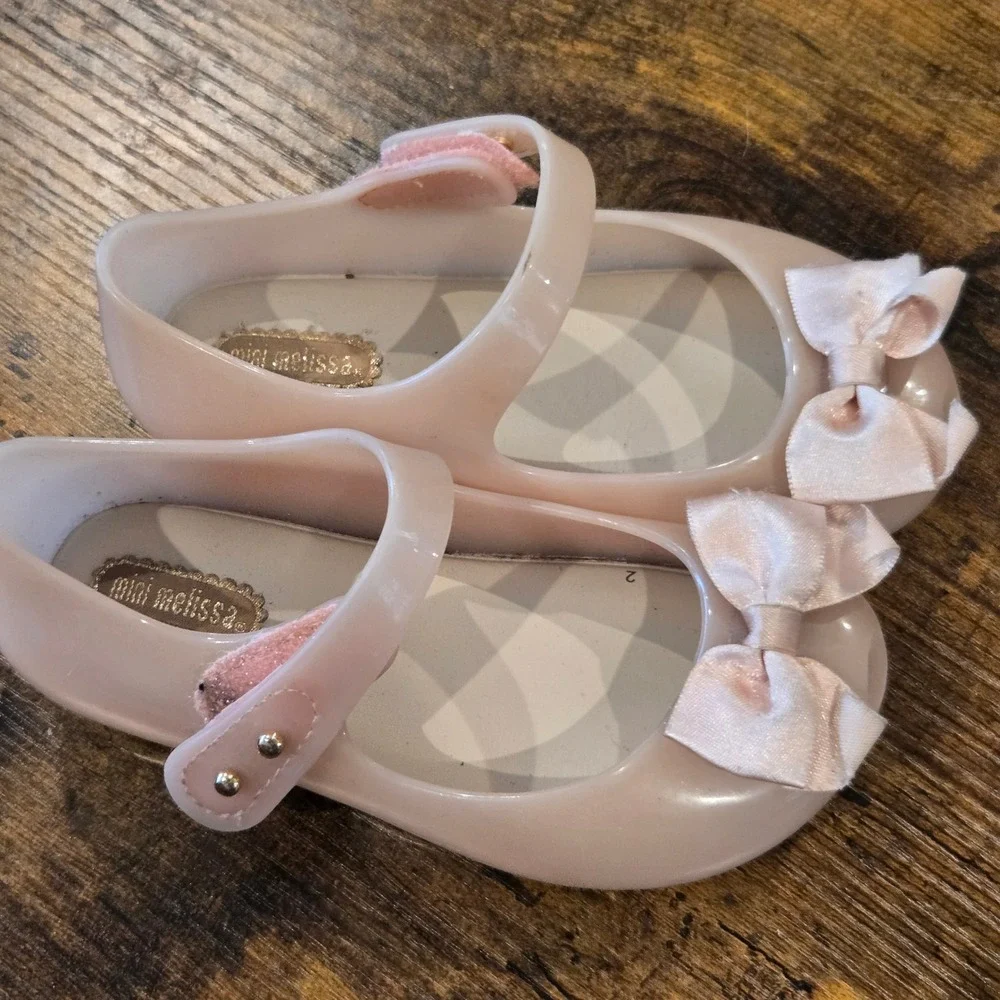 Mini Melissa Pink Jelly Mary Jane Bow Shoes Peep Toe Girls Size‎ 8 USA 22/23 EUR